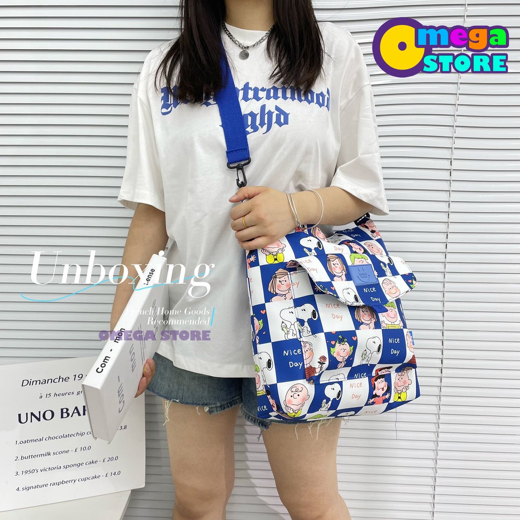 [O&amp;S] Tote Bag Resleting Motif Snoopy Lucu Perempuan Korea Fashion Tas Jinjing Sekolah-OS266
