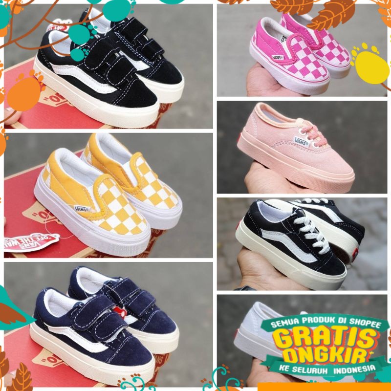HITAM PUTIH MERAH BIRU KUNING HIJAU / SEPATU KIDS VANS ANAK IMPORT SIZE 16-35