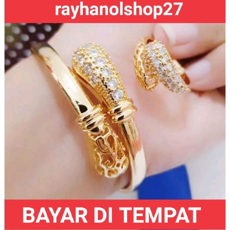 Gelang Tangan wanita Free Cincin Xuping lapis emas 22 K anti karat bermacam mottif pilihan termurah