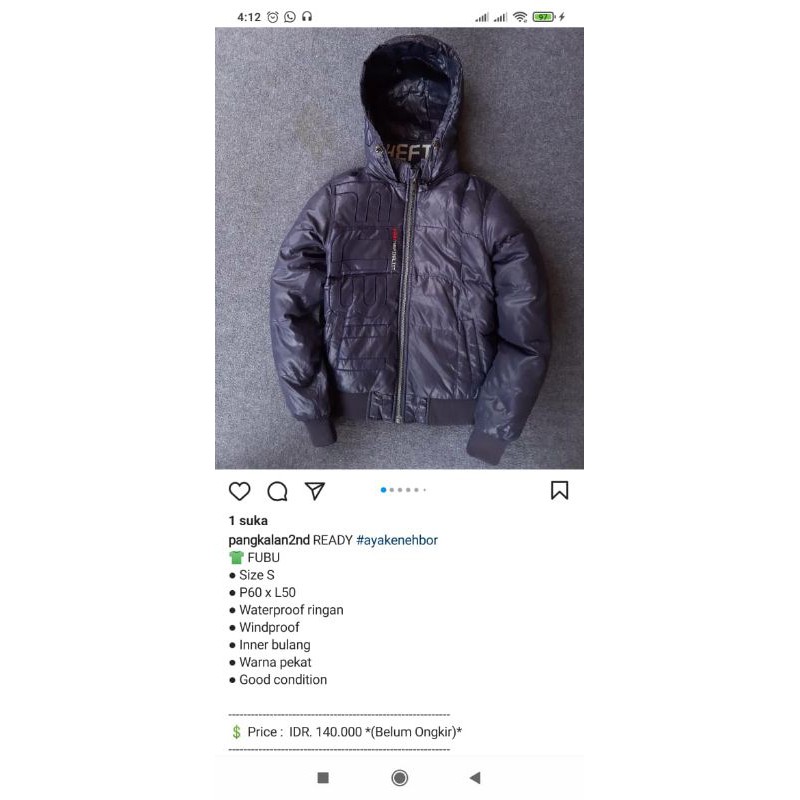 jaket second fubu hangten k swis