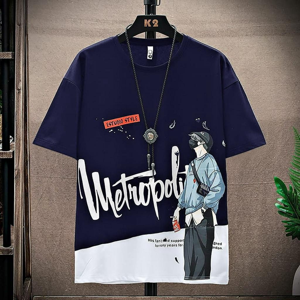 Baju Atasan Kaos Lengan Pendek Pria Kasual motif Metropolis