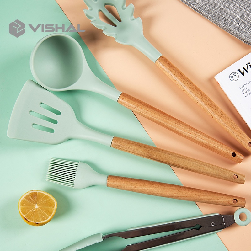 VISHAL 12pcs Kitchen Set Spatula Masker Alat Dapur Spatula Silikon Tahan Panas Peralatan Masak