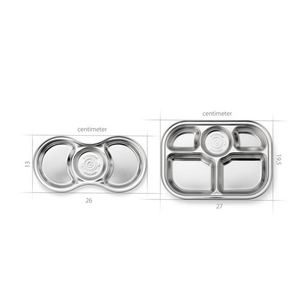 Grosmimi Stainless Food Tray 3 &amp; 5 Section with Lid piring makan 3 sekat dan 5 sekat baby toddler piring makan stainless