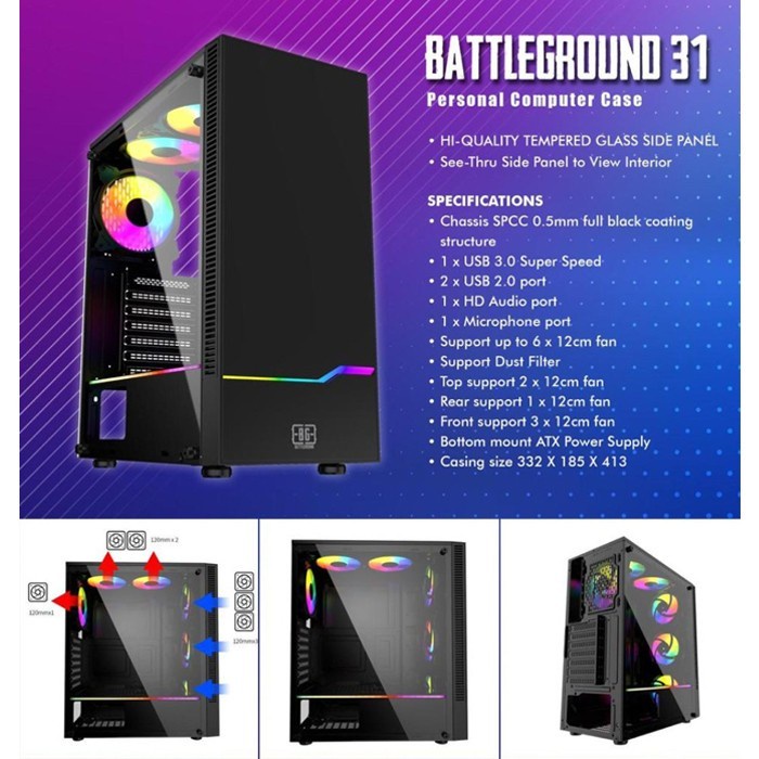 Casing Komputer Simbadda Battleground 31 BG-31 ATX Gaming Case