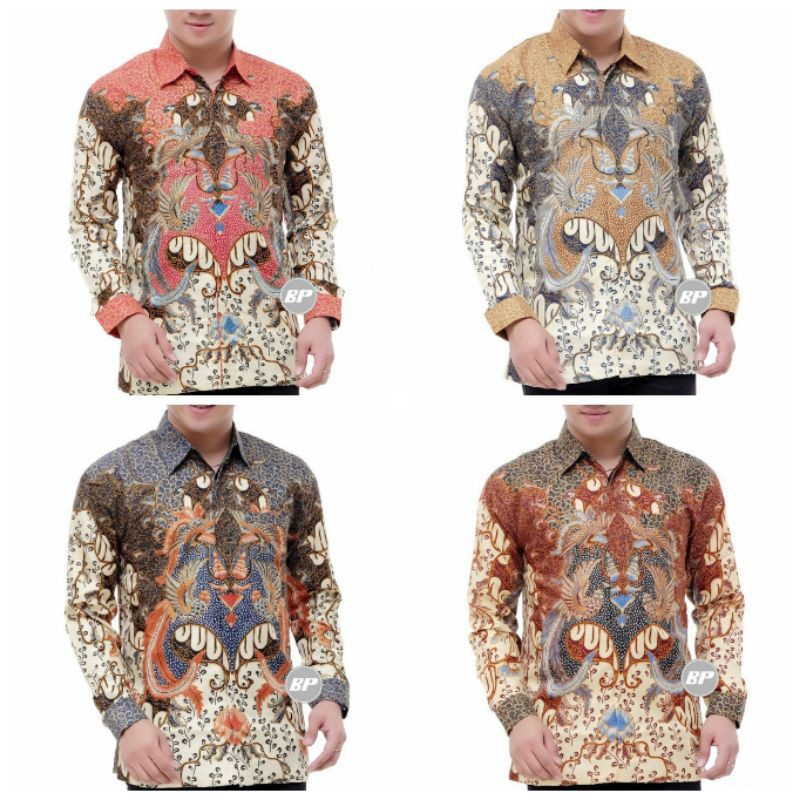 KEMEJA BATIK SEMI SUTRA SANWOS BERFURING KANTONG DEPAN FASHION PRIA M L XL XXL JUMBO KERJA KANTORANN