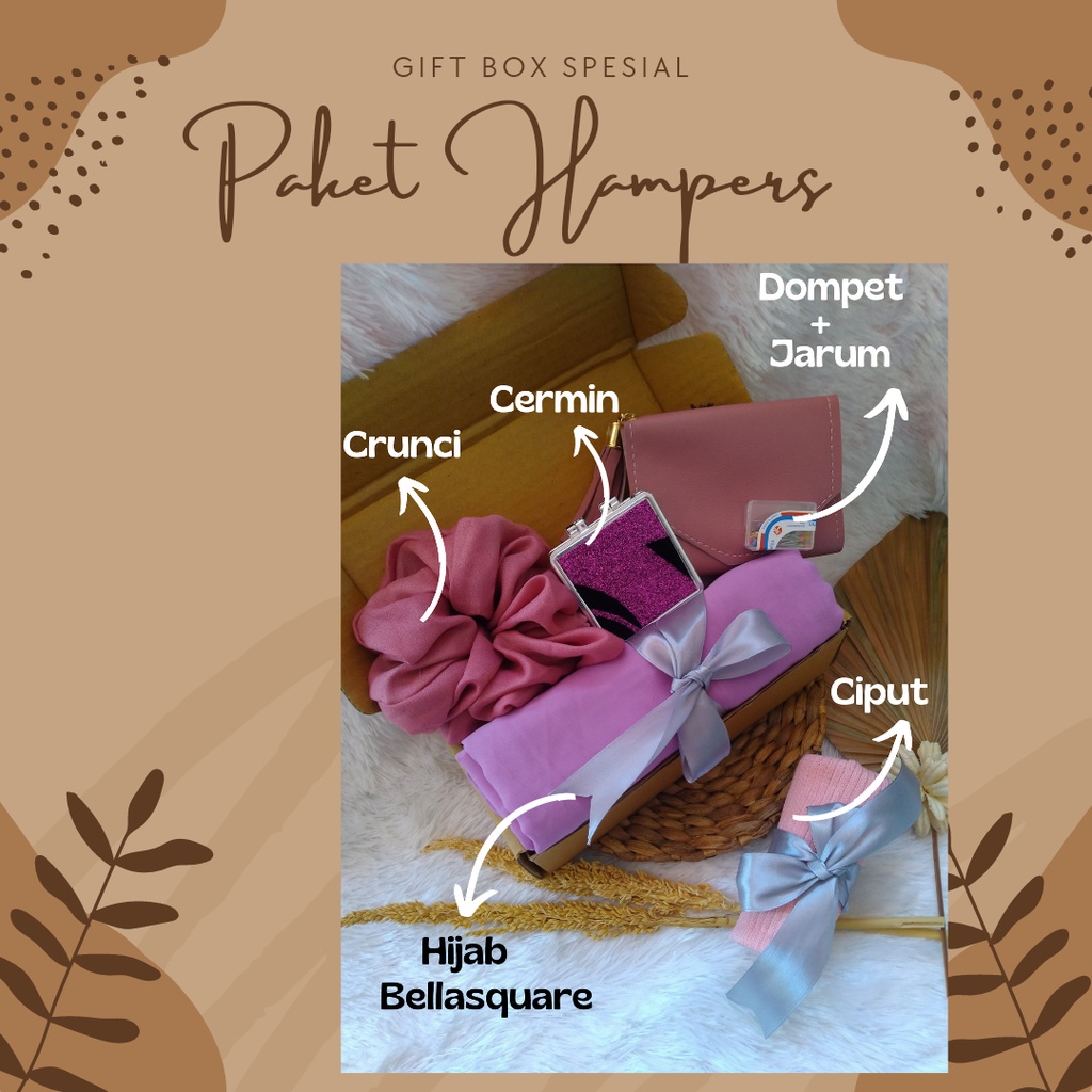 Hampers Hijab Kado Ultah Wisuda Guru Kerudung Syar'i Lengkap Plus Dompet Hemat Untuk Goody Bag Tahli