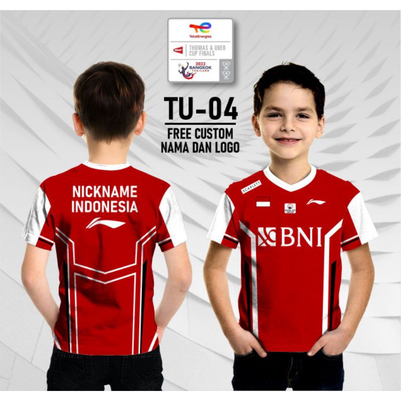 baju badminton anak Indonesia 2022 Thomas Cup Uber Cup Jersey bulutangkis