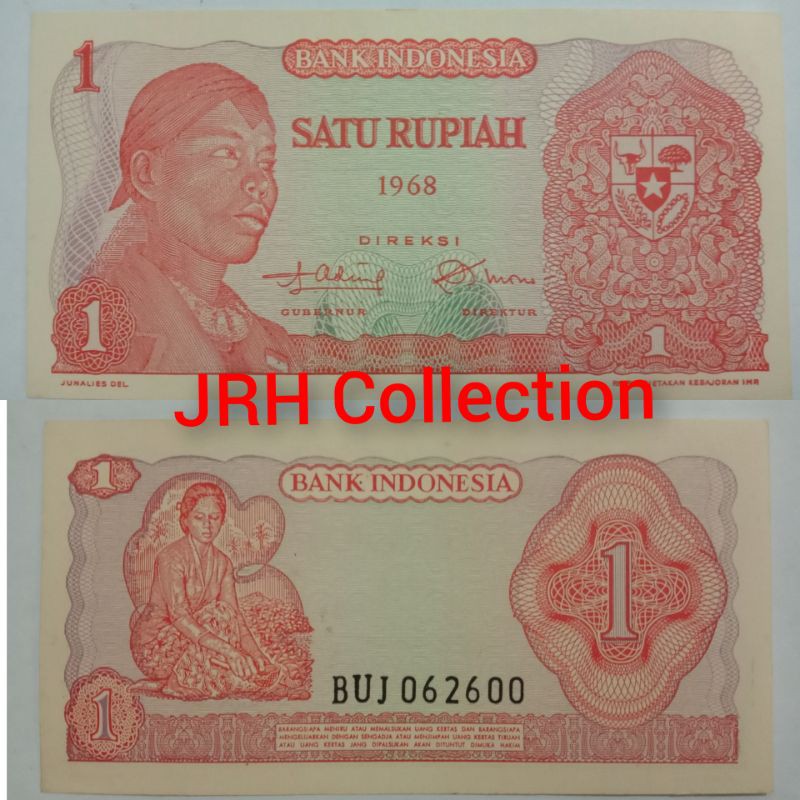 Uang Kertas Kuno 1 Rupiah Sudirman Tahun 1968 aUNC