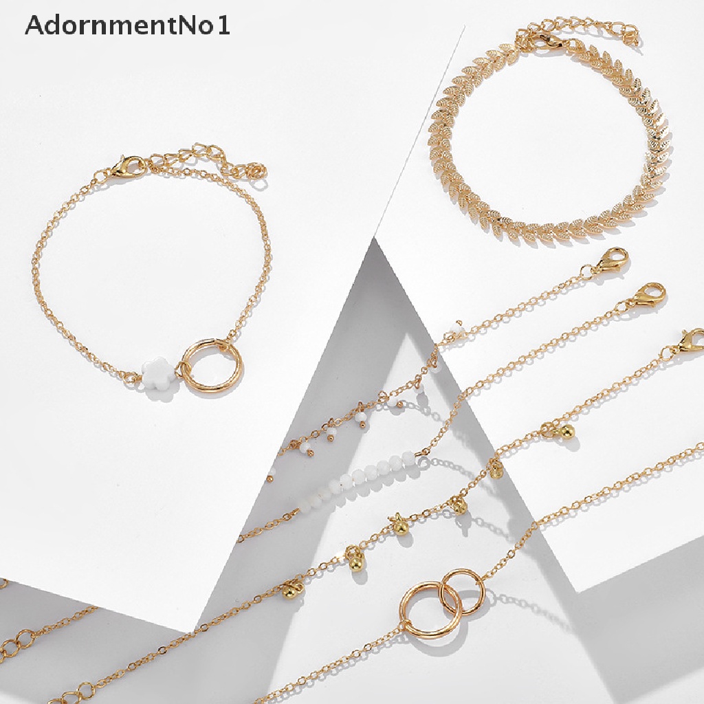 (AdornmentNo1) 6pcs / Set Gelang Tangan Rantai Gaya Boho Aksen Rumbai + Daun Untuk Perhiasan Wanita