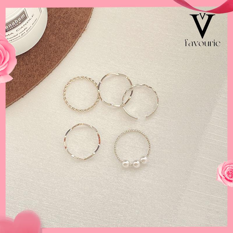 [COD]5 pcs Cincin Set Fashion Aksen Berlian Imitasi Mutiara Untuk Wanita-FA