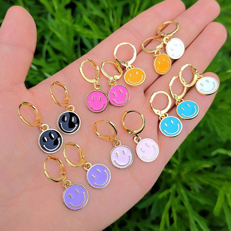 Lost Lady Fashion Korean Smiling Face Dangle Earrings Cute Coin Round Earrings For Women Party Jewelry Gift Accessories