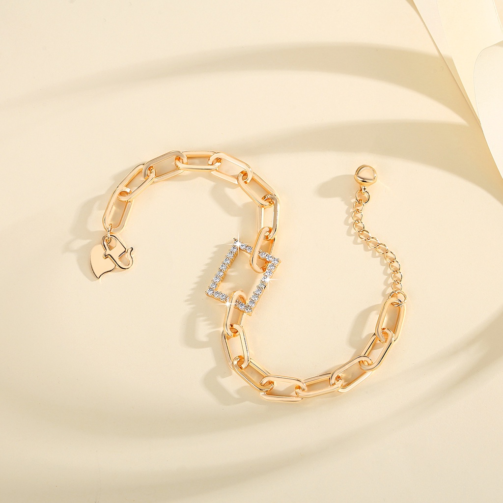 Y713 [COD✔] Gelang Square Gelang Rantai Titanium Lapis Emas Berlian Aksesoris Wanita