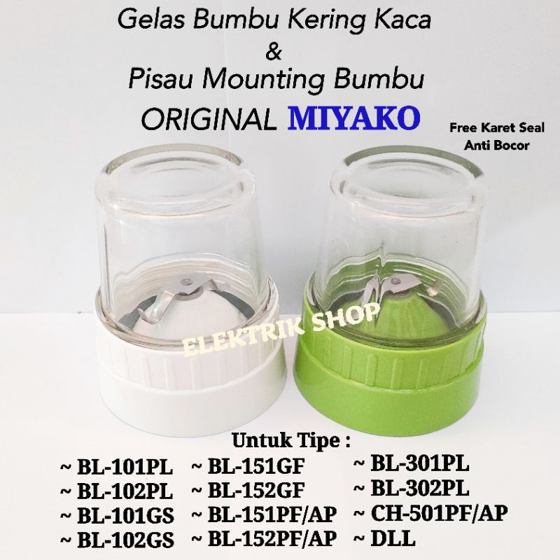 GELAS BUMBU KERING KACA + PISAU MOUNTING MIYAKO ORIGINAL / DRY MILL SET KACA MIYAKO ORIGINAL TIPE BL101 BL102 BL151 BL152 DLL