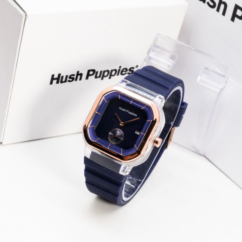 (SS) Jam Tangan Wanita Korea Hush Puppies Kotak Rubber Crono Detik Bawah + Free Box Hushpupies