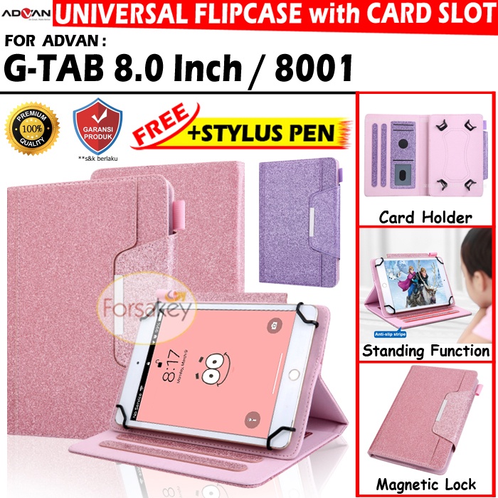 Advan GTab G Tab Tablet 8" 8 Inch 8.0 Inci 8001 Flip Case Casing Sarung Book Cover Kesing Dompet Wal
