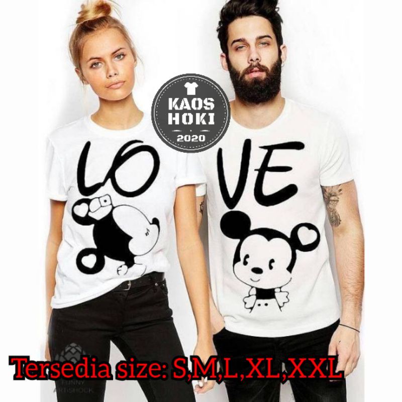 BAJU KAOS T-SHIRT PRIA/WANITA COUPLE MICKEY MINNIE LOVE