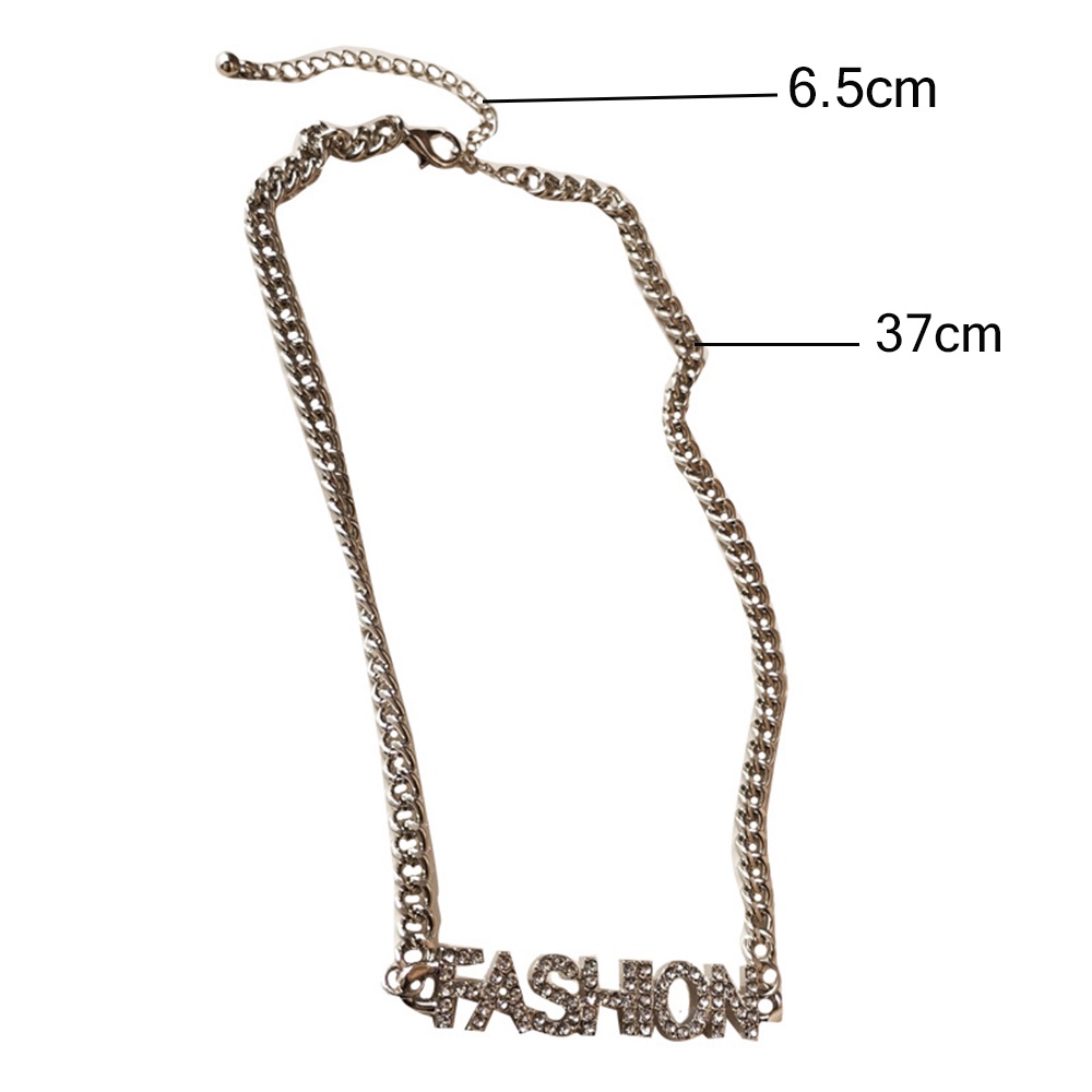 Kalung Rantai Choker Liontin Huruf Aksen Berlian Imitasi Lapis Silver Untuk Wanita