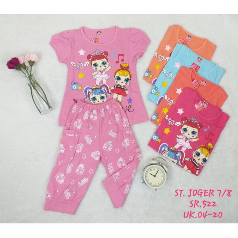 Setelan baju anak perempuan 2-6 tahun motif LOL (sr.522) lengan pendek celana pendek