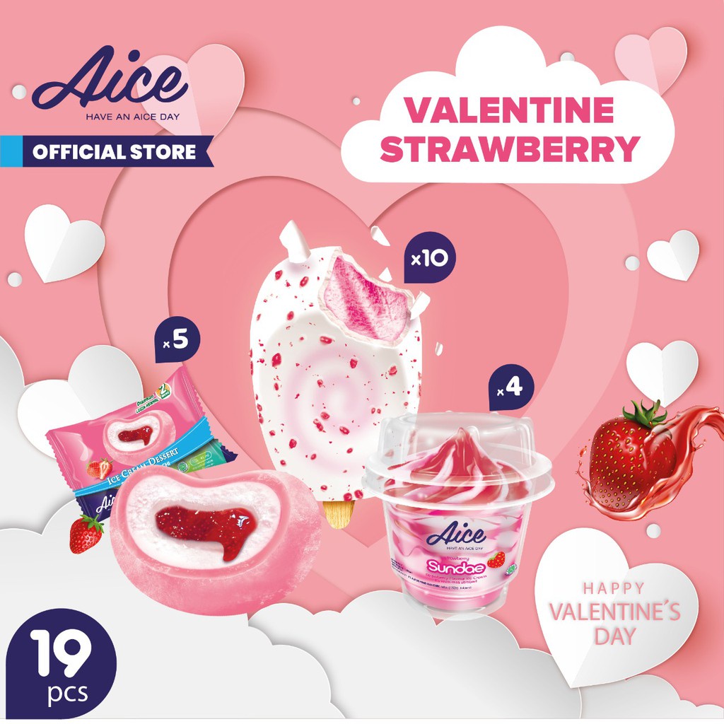 

Aice Ice Cream Family Package Special Valentine Strawberry ( isi 19 Pcs )