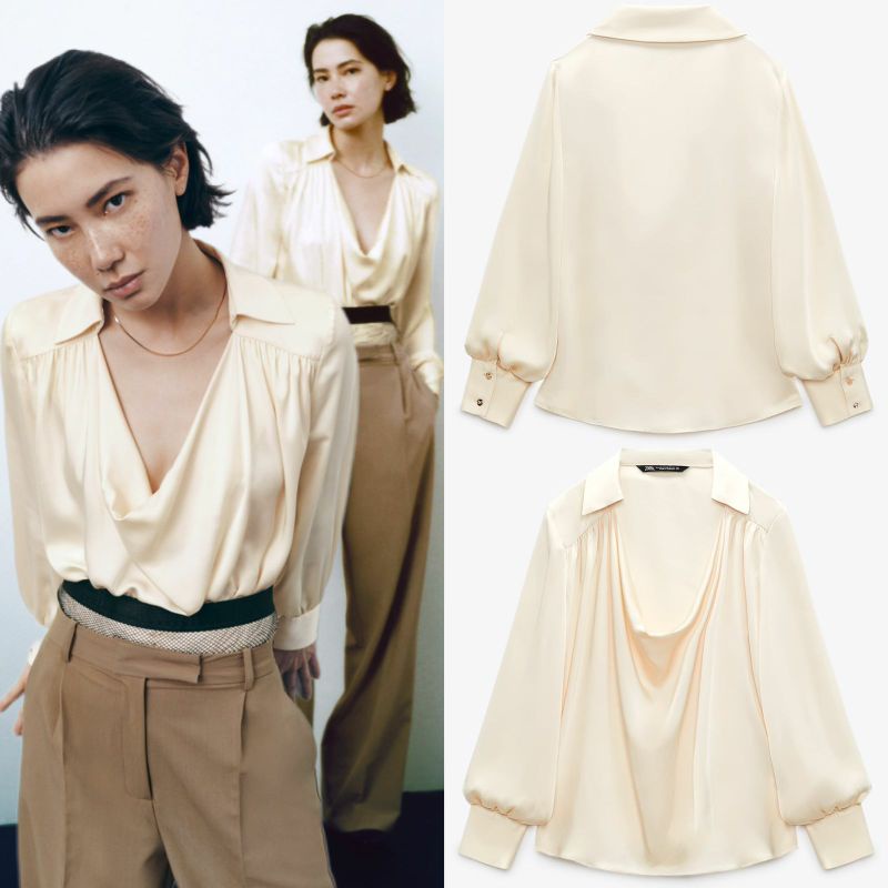 ZR satin Broken White blouse (Sale tarik benang dan noda)