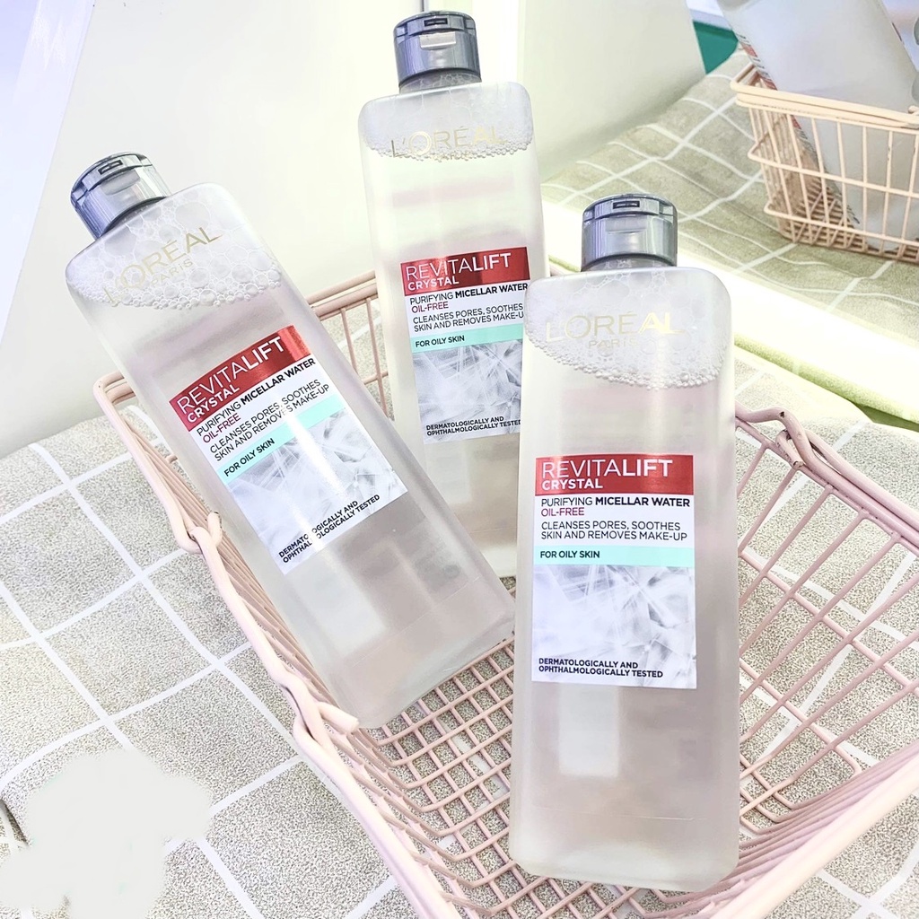 MICELLAR WATER L'Oreal Paris Revitalift Crystal Purifying 400 ml / 95 ml - Oil Free Pembersih Make Up Wajah - SkinCare Double Cleansing Loreal Besar / Kecil BPOM Micelar Micellair