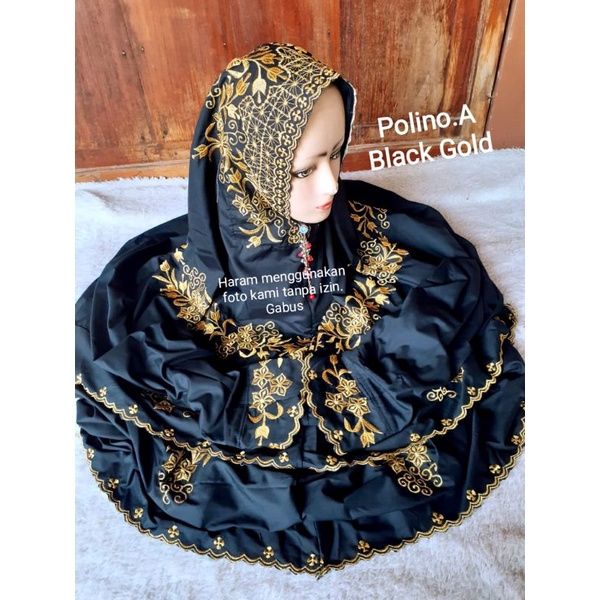 Mukena terusan polino hitam bordir