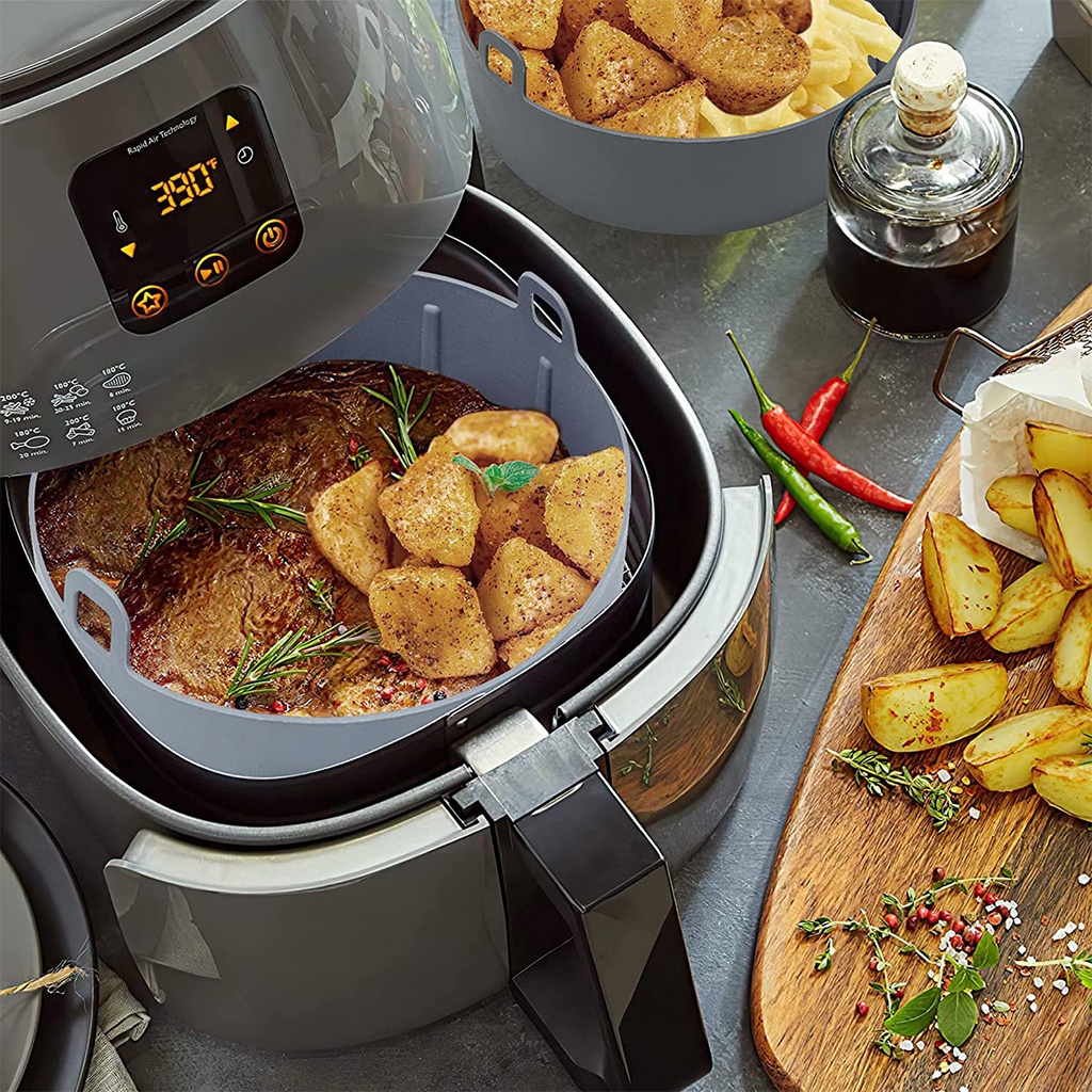 Panci Air Fryer Bahan Silikon Tahan Panas Dengan Gagang Dapat Digunakan Kembali