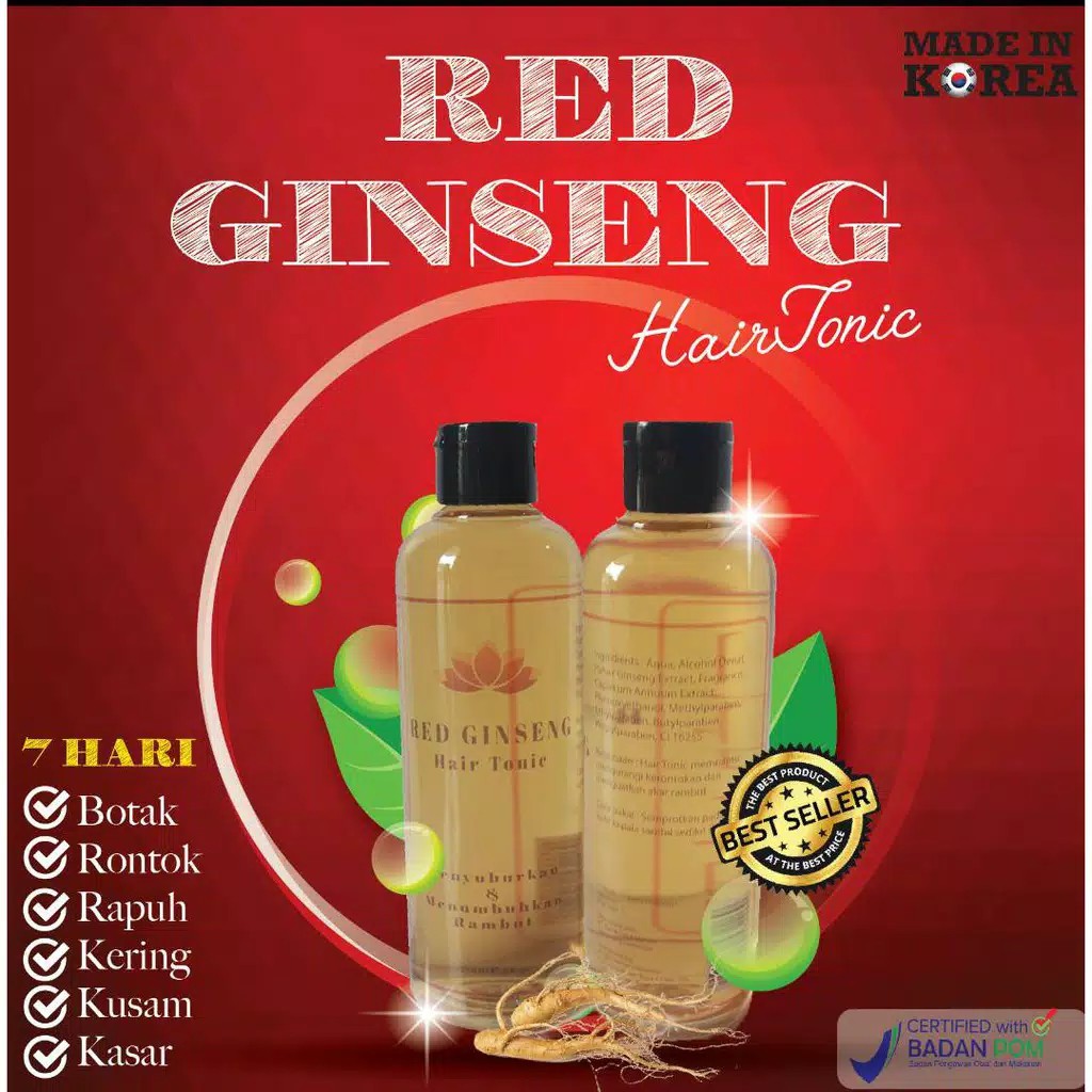 [ BPOM ] Penumbuh Rambut Rontok Botak Kering Kusam Rapuh Red Ginseng Hair Tonic Murah ORIGINAL
