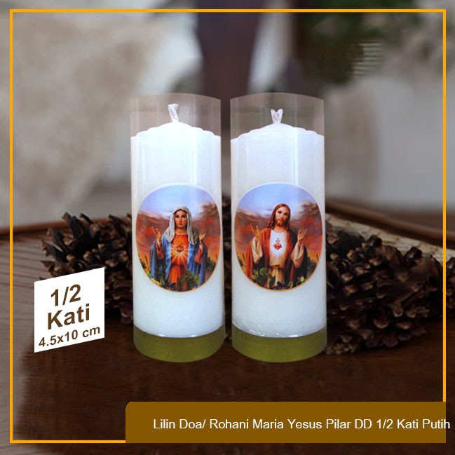 Lilin Ibadah Doa Rohani Yesus Maria Pilar Double Dragon 1/2 Kati Putih