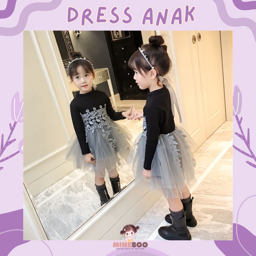 mineboo Dress Gaun Pesta Anak Sweater Flower Knitted Yarn Skirt DRESS SNOWDROP SK219903 EBV