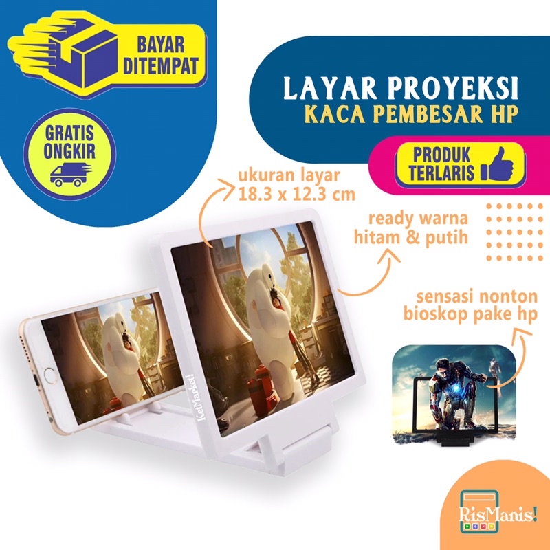 ENLARGED 3D PHONE SCREEN - Layar Proyeksi Kaca Pembesar Ponsel Aksesoris HP Holder Hobi Nonton Film