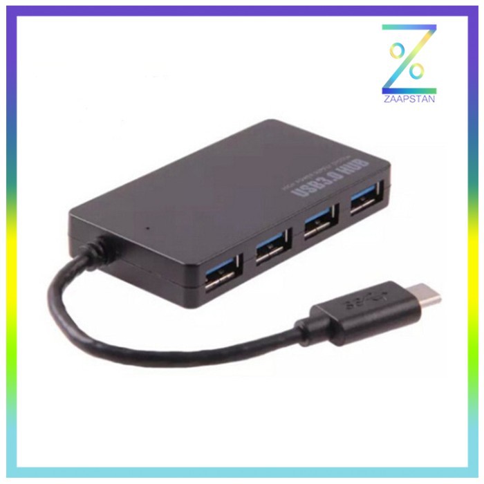 USB Type C to USB 3.0 Hub Adapter 4 Port - Black