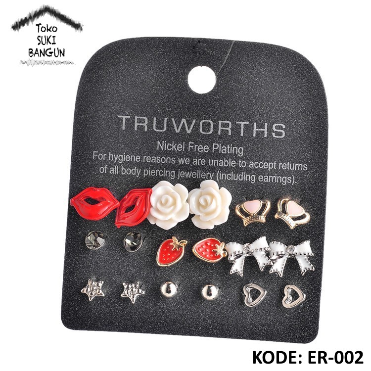 ER-002 Earring Set Women Fashion Anting Wanita Pearl Rhinestone