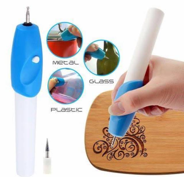 Engrave It Pen Alat Ukir - Grafir Elektrik Portable - Putih-Biru - Alat Tulis di Kaca - Plastik