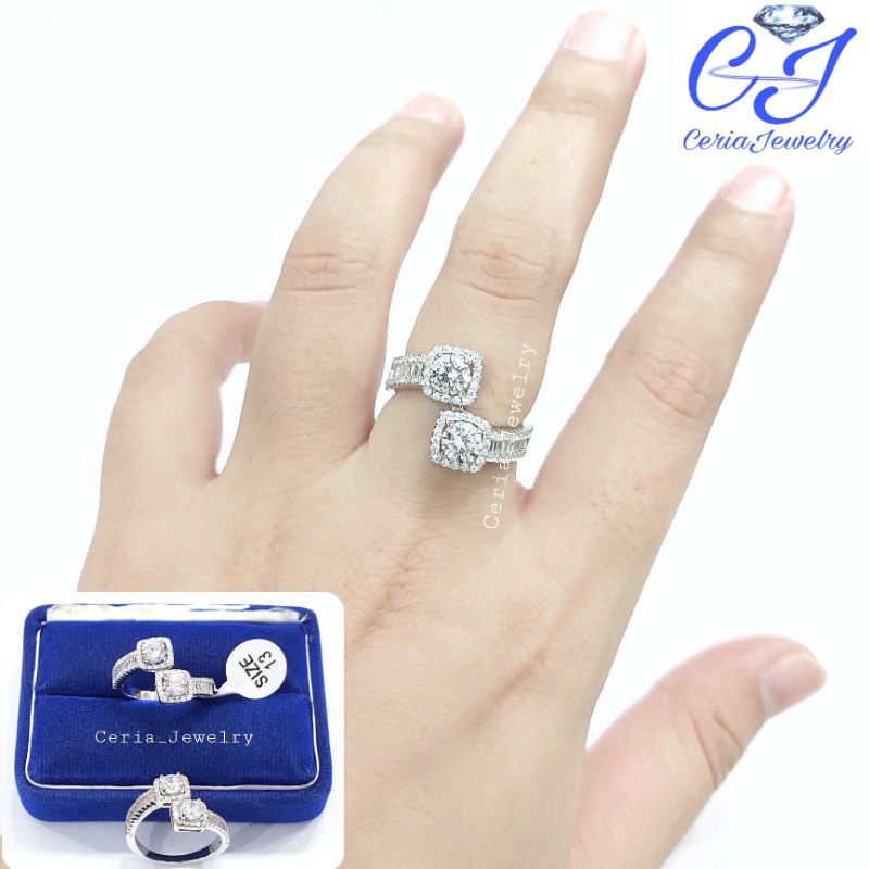 Cincin Perak Asli Silver 925 Lapis Emas Putih Model Kristal - Perhiasan Perak Wanita