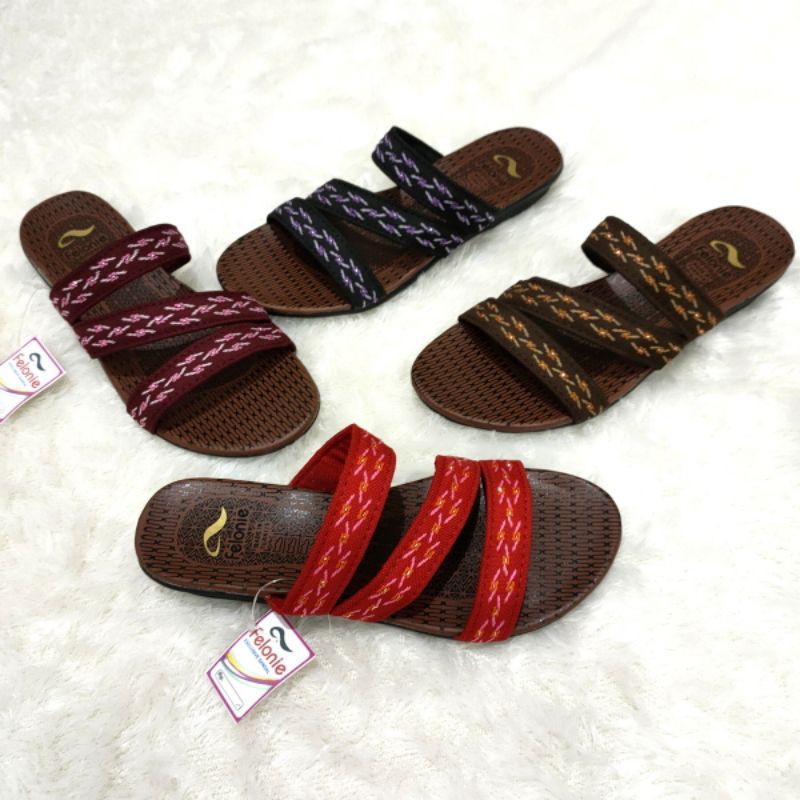 Sandal wanita terbaru... sandal fashion keren ban 3 silang motif kerlip. Felonie