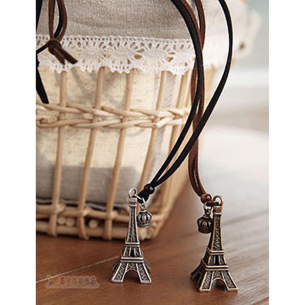 kalung menara Eiffel / vintage Eiffel Tower Crown leather cord (2J2) JKA021