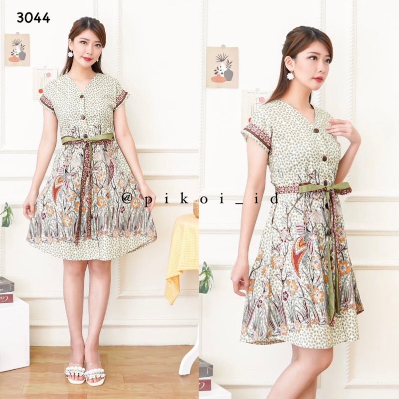 Couple batik pasangan sage green / batik sarimbit / seragam dress batik wanita / kemeja batik pria