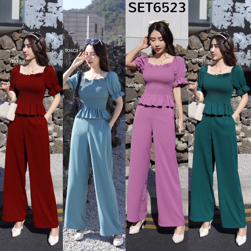 Vivienne Elastic 2pcs Set Top & Pants setelan baju celana crop set baju korea set baju bangkok baju 