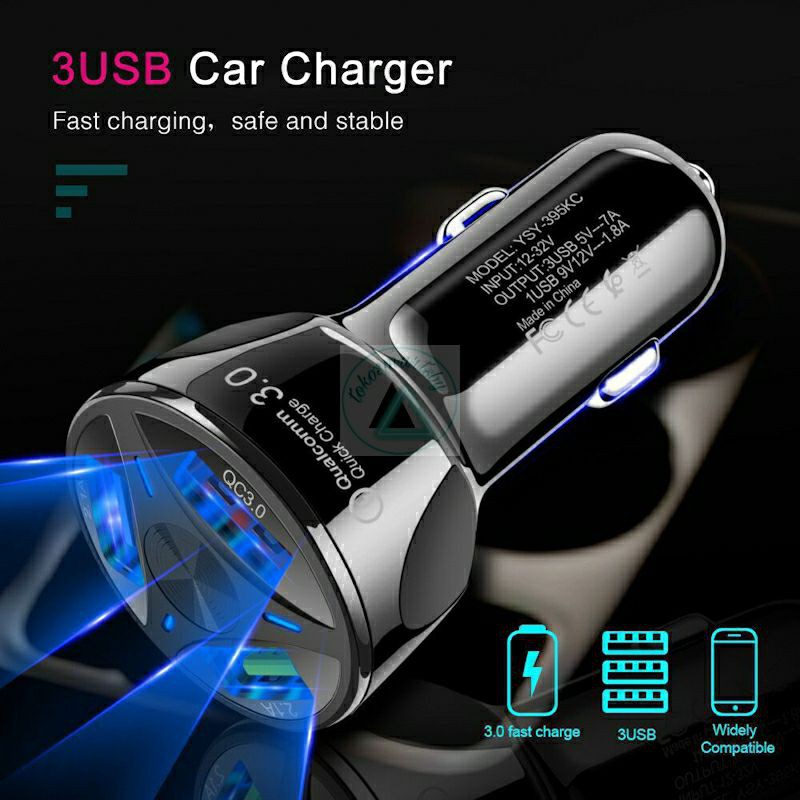 Car Charger Hp Mobil Motor 3 USB Port QC 3.0 FAST CHARGING