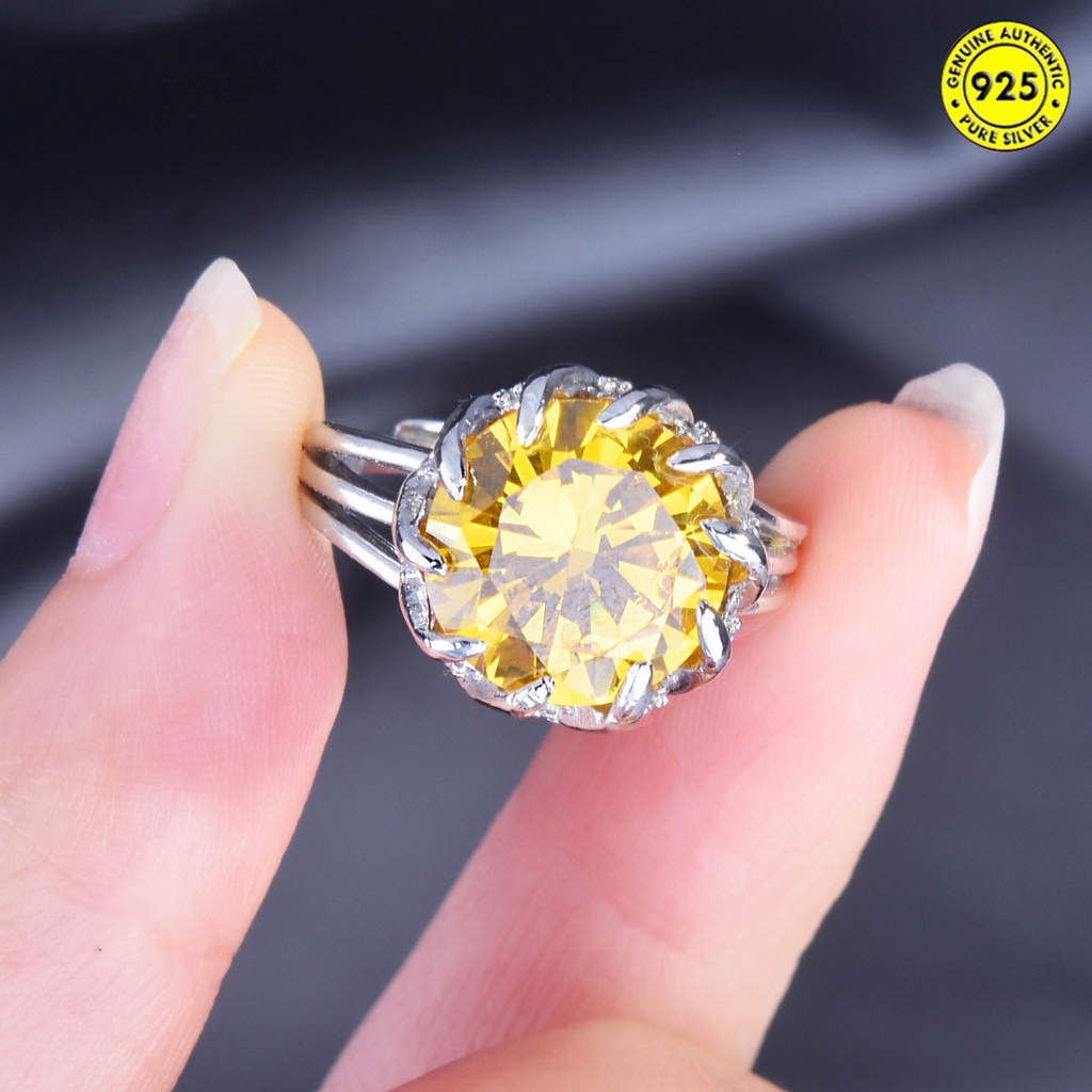 Cincin Model Terbuka Desain Bunga Teratai Hias Permataberlian Warna Kuning Untuk Wanita