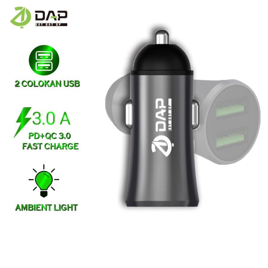 Car Charger Dual Port USB 2.4A DAP D-CC2 Charger Mobil Dual Output With Micro cable