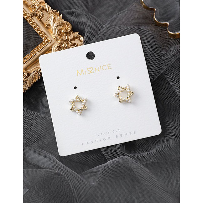 LRC Anting Tusuk Fashion Golden Pearl Six-star Stud Earrings D66126