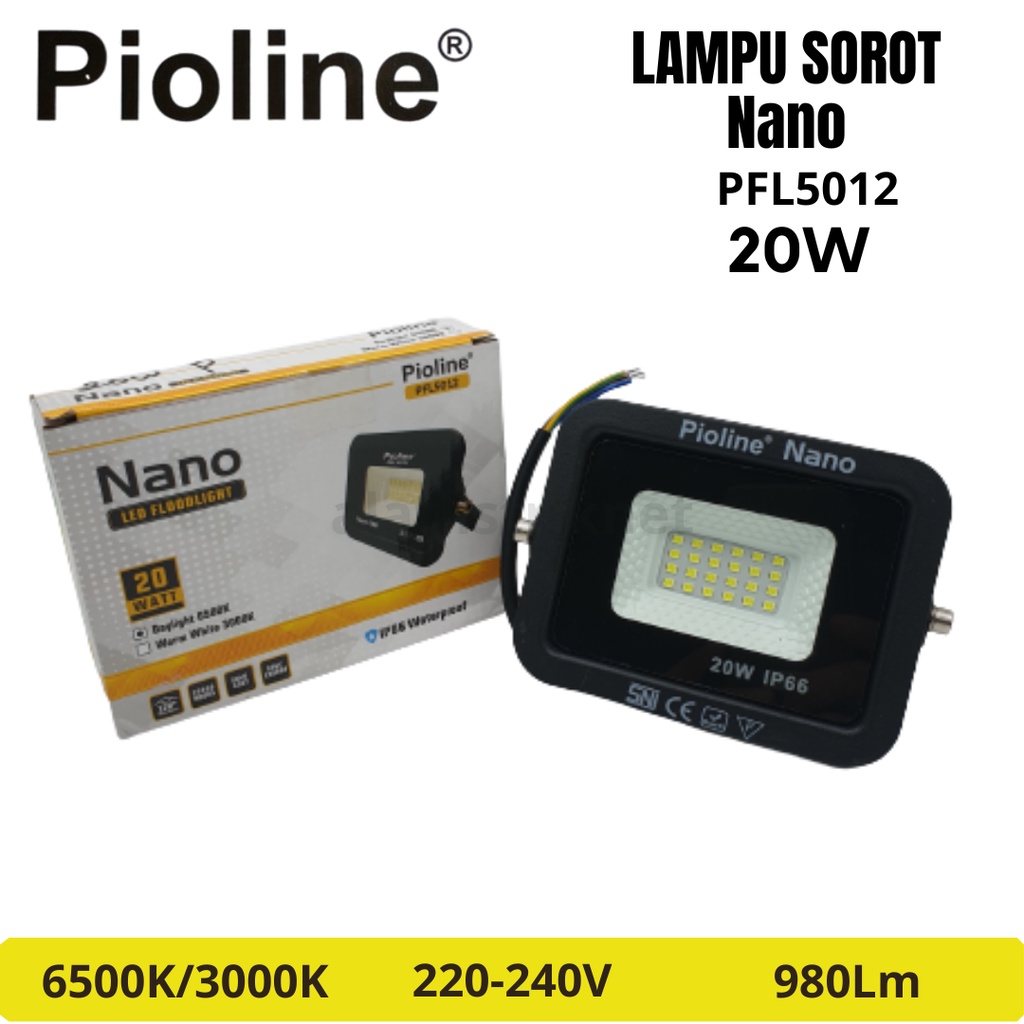 LAMPU SOROT LED FLOOD LIGHT PIOLINE NANO 20W / KAP SOROT 20W / TEMBAK