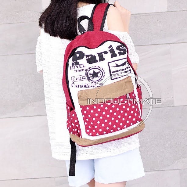 Tas Ransel wanita ORI IMPORT JS-202 Kanvas Tas Backpack wanita Tas Sekolah Anak  BACKPACK PARIS