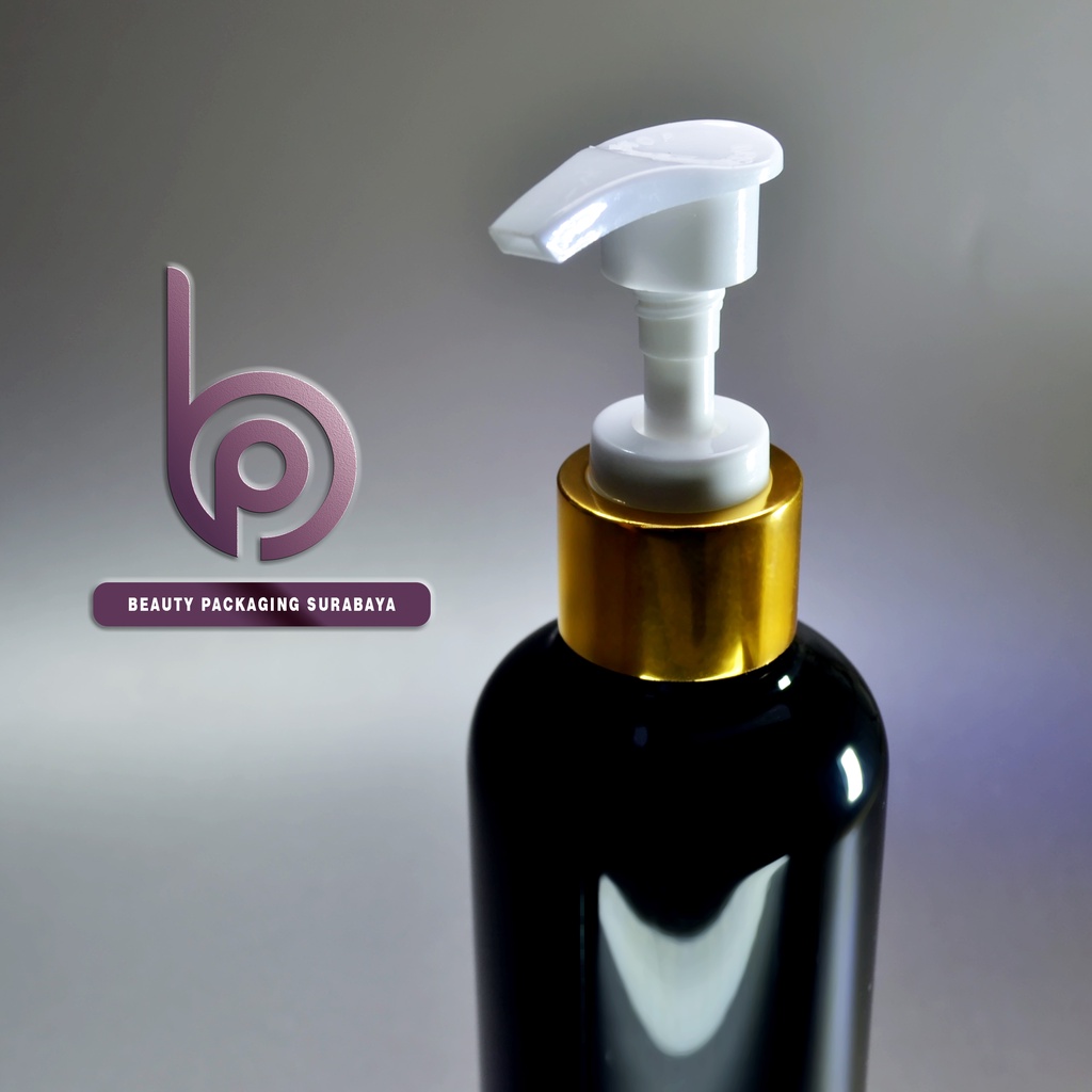 Botol plastik PET 250ml BR hitam tutup pump lotion gold