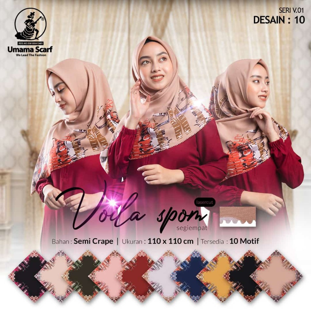 Jilbab PILIH WARNA PILIH MOTIF VOILA SPOM LASER CUT UMAMA Hijab Kerudung Segi Empat Motif D10/103