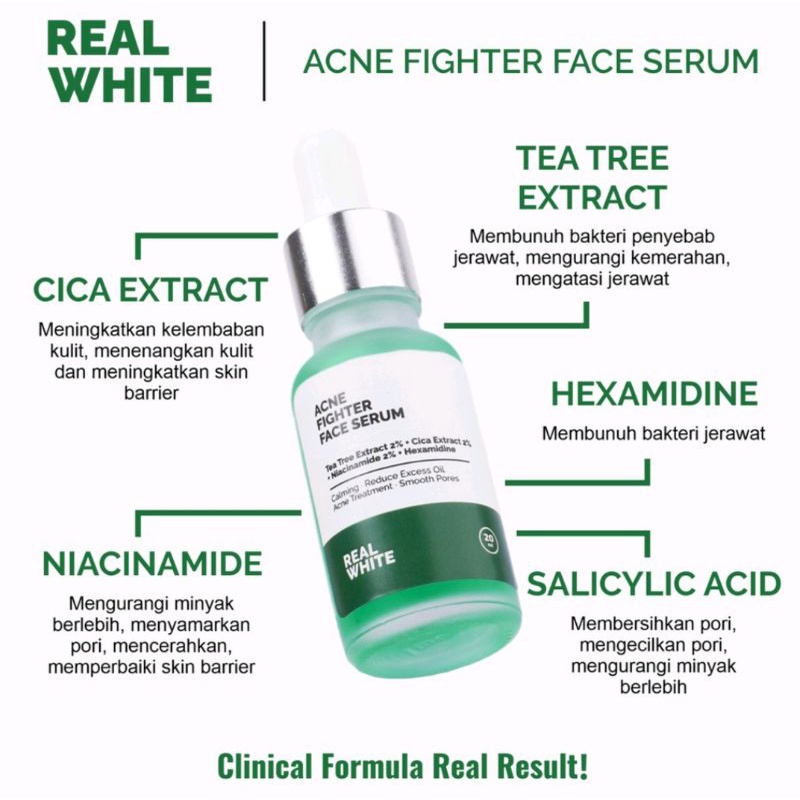 REAL WHITE Acne Fighter Serum Jerawat Meradang 20ml