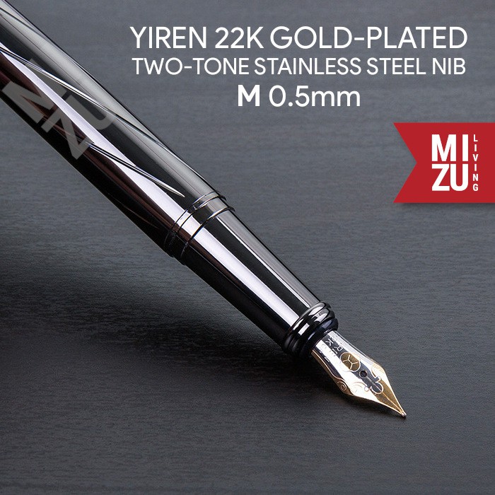 MIZU NERA Fountain Pen 22K Gold-Plated Stainless Steel Iridium Nib M