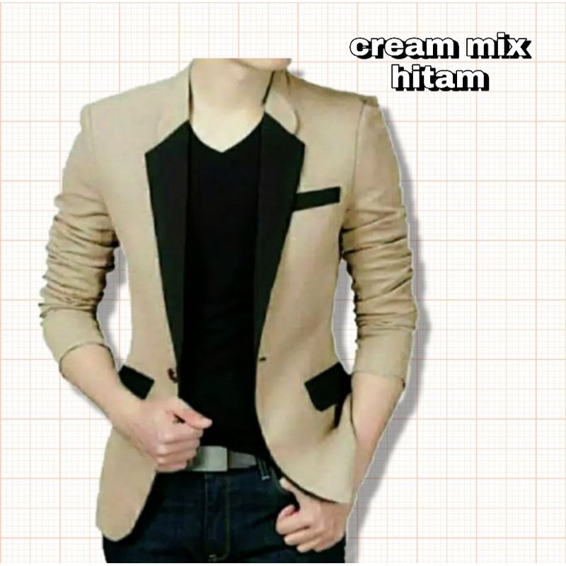 Blazer krem kombinasi hitam